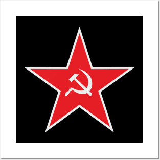 Red star with hammer and sickle Posters and Art